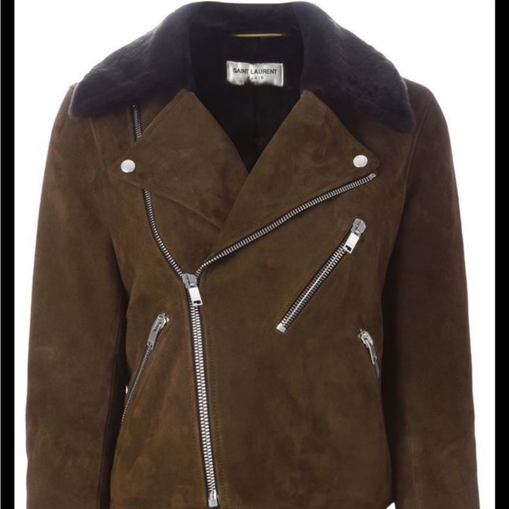 Saint Laurent X Hedi Slimane 2015 Womens Leather Shearling Biker Jacket - Picture 2 of 6